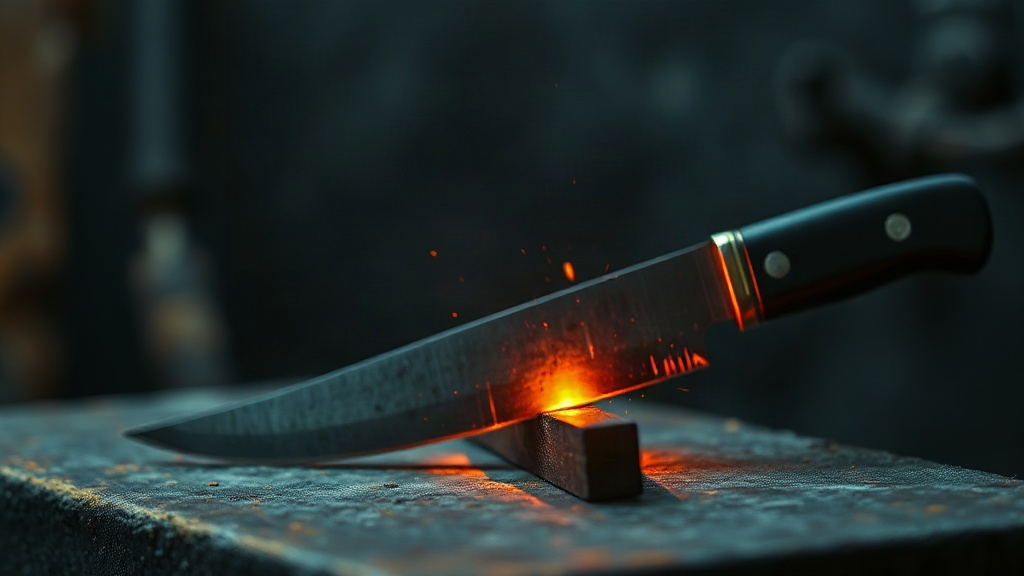 Forge bench with glowing steel