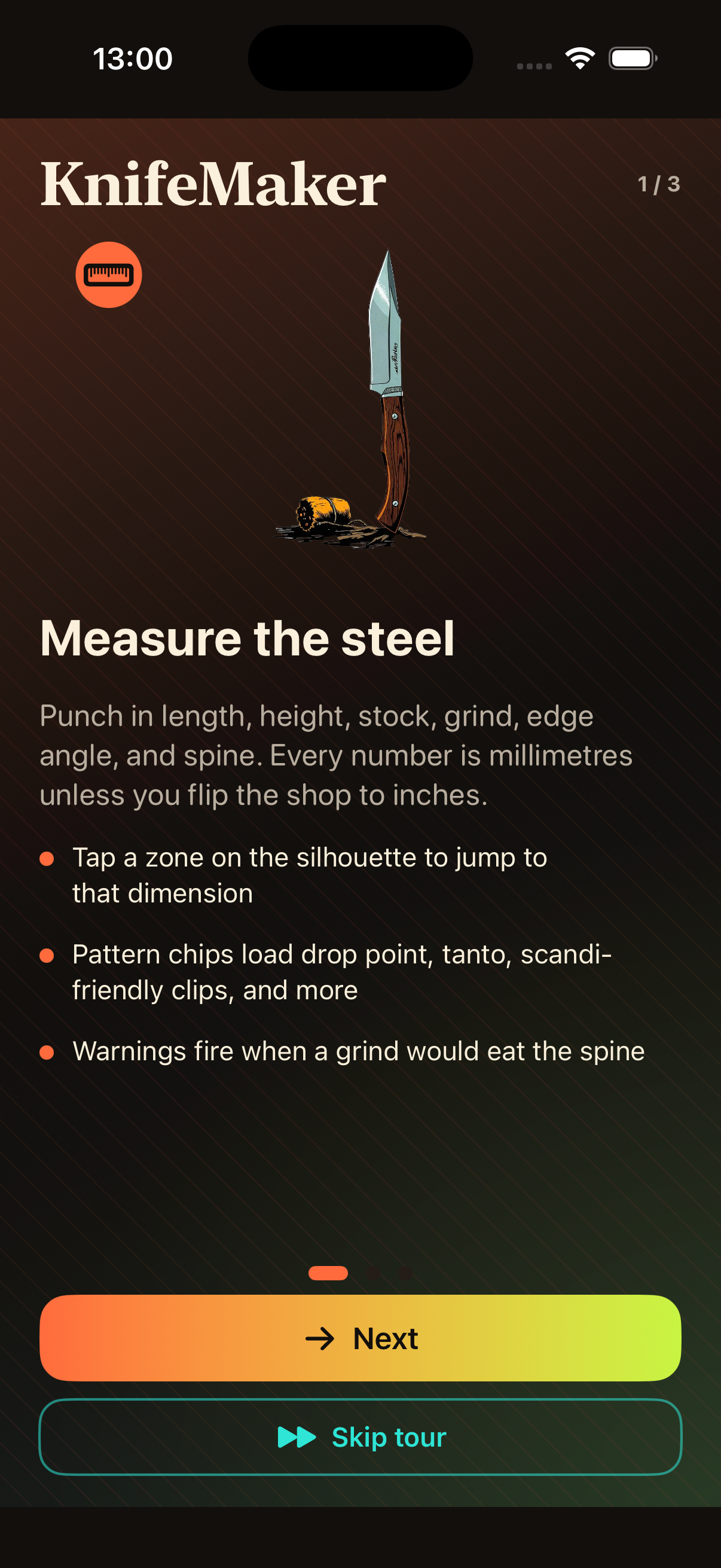 KnifeMaker forge profile screen