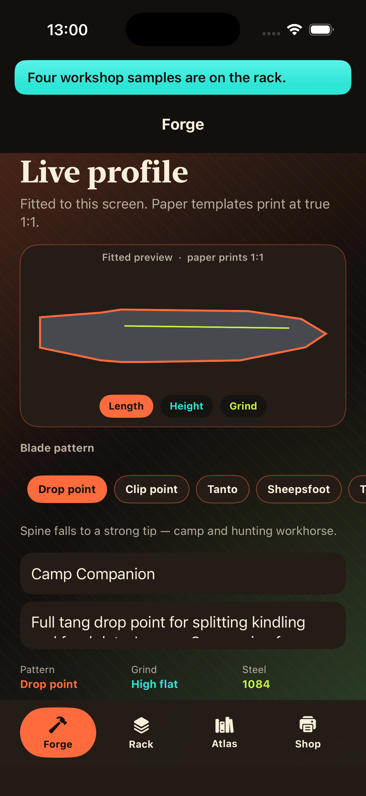KnifeMaker atlas and grind view